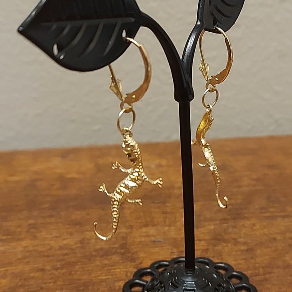 14K Gold Gecko Earrings - Picture 1 of 7